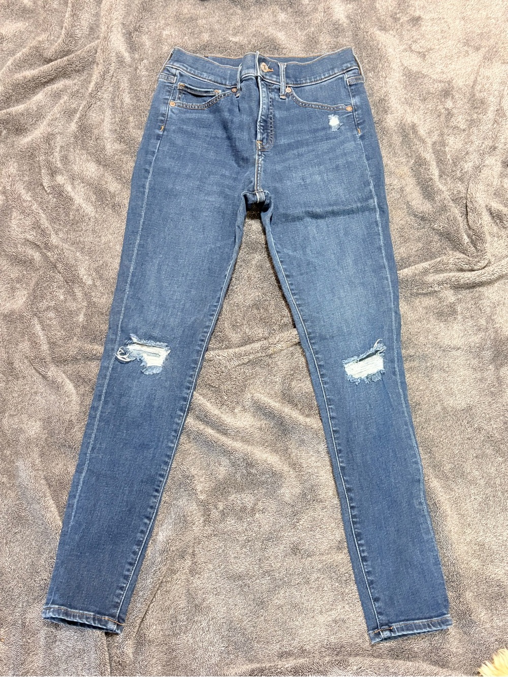 Express Medium Blue High-Rise Skinny Jeans with Knee Rips